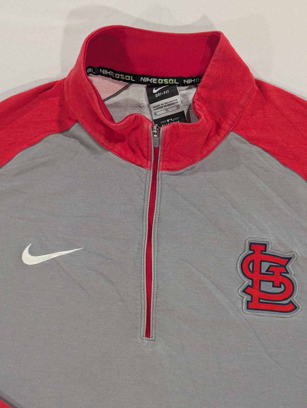 St. Louis Cardinals Shirt Mens XL Gray Red MLB Baseball Nike Dri Fit 1/4 Zip